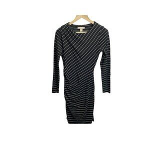 Banana‎ Republic Dress S Black White Striped Pullover Poly Viscose Spandex Knit